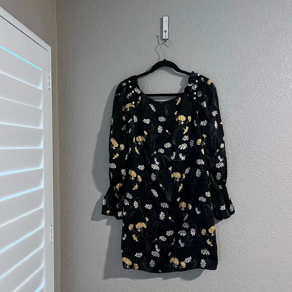 Mother of Pearl Savannah Silk Black and Gold Bishop Sleeve Cocktail Dress 4 - Picture 4 of 13